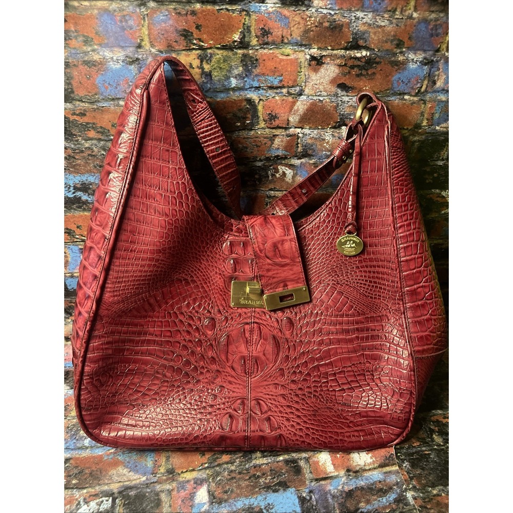 Brahmin Melbourne Collection Tabitha Shoulder Red Flare Moc Croc Leather Bag